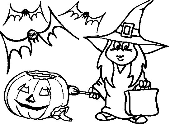 Coloriage d'une sorcière avec son chaudron dans la forêt