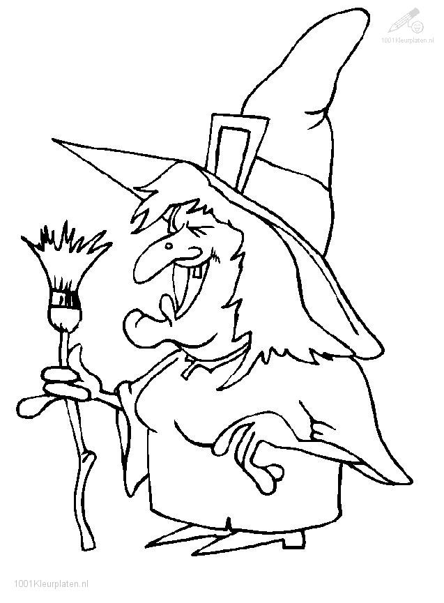 Coloriage d'une sorcière en pleine préparation de potion