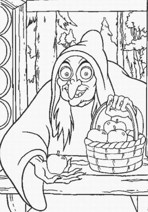 Coloriage d'une sorcière avec son balai dans un décor nocturne