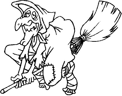 Coloriage d'une sorcière préparant une potion dans sa cabane