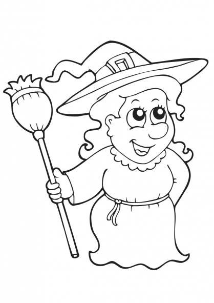 Coloriage d'une sorcière préparant une potion dans la forêt