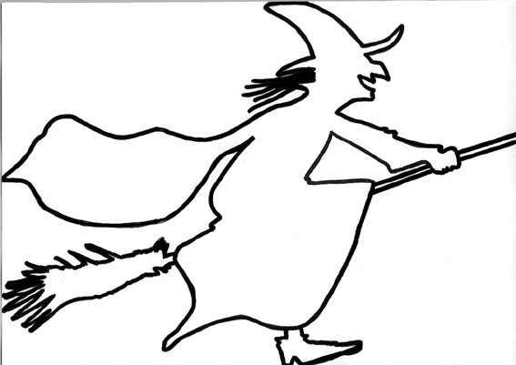 Coloriage d'une sorcière en pleine préparation de potion dans sa forêt
