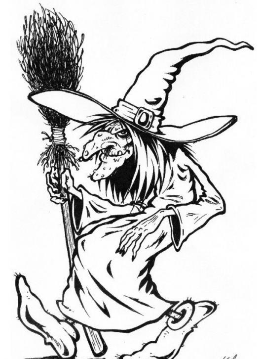 Une sorcière souriante préparant une potion dans sa chaumière