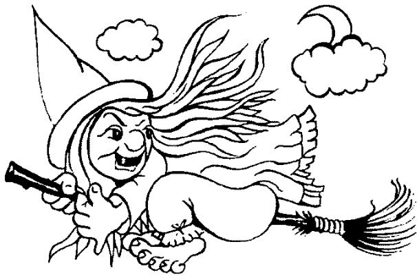 Coloriage d'une sorcière préparant une potion dans sa chaumière