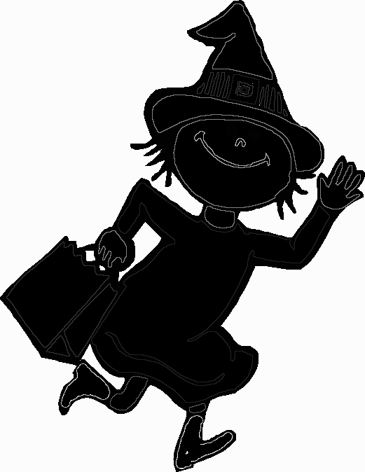 Coloriage d'une sorcière avec son balai dans un décor nocturne