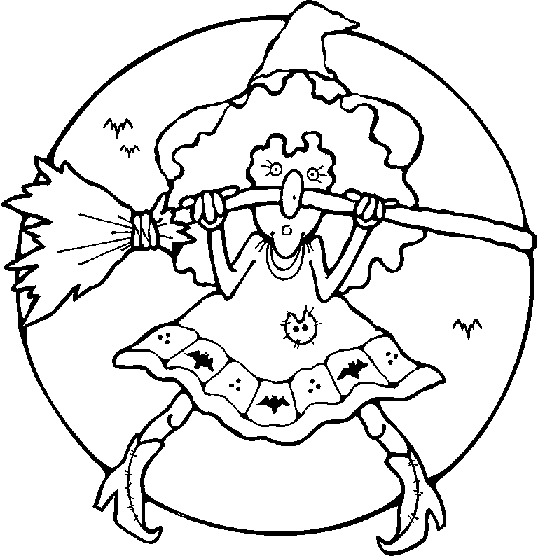 Coloriage d'une sorcière avec son chapeau pointu et son chaudron