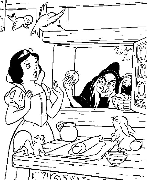 Coloriage d'une sorcière sur son balai au-dessus d'un paysage nocturne