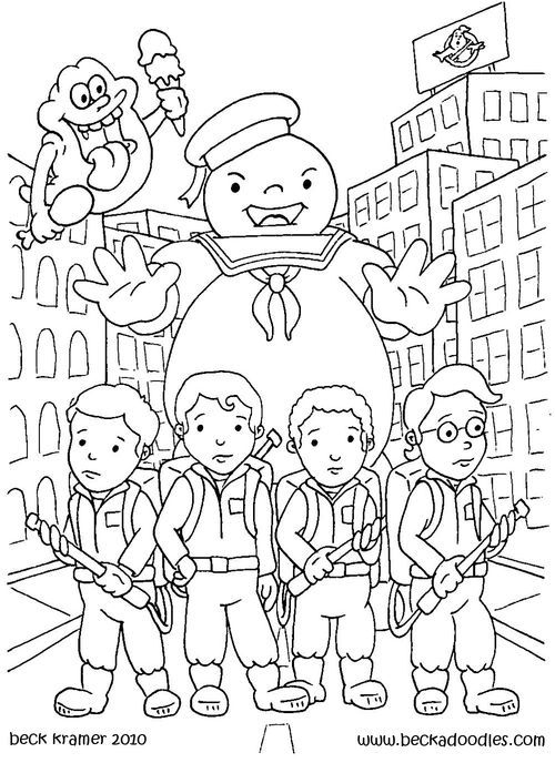 Coloriage de l'équipe des SOS Fantômes en pleine action
