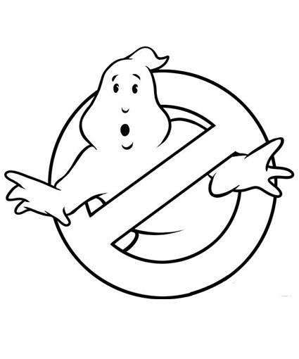 Coloriage de la scène emblématique de SOS Fantômes avec les héros face à un fantôme