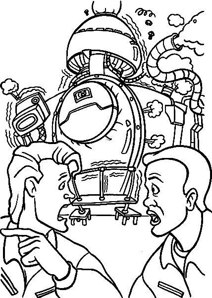 Coloriage de l'équipe de SOS Fantômes en action dans un environnement urbain