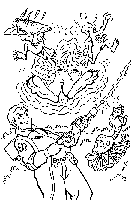 Coloriage de l'équipe des Ghostbusters en pleine action
