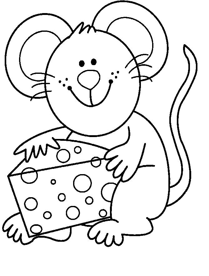 Coloriage d'une souris assise sur une brique avec un fromage