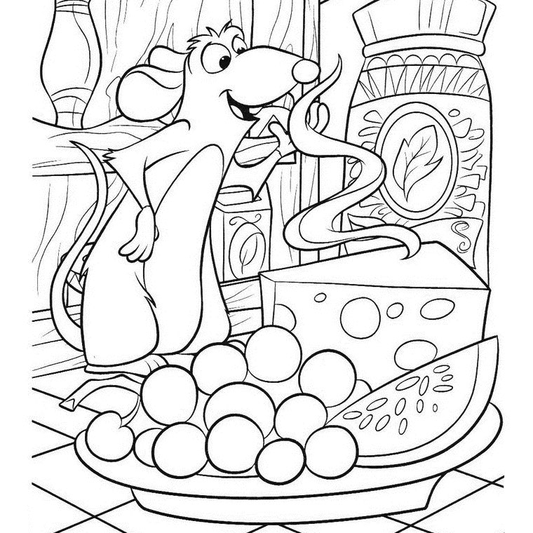 Coloriage d'une souris mignonne assise sur une brique
