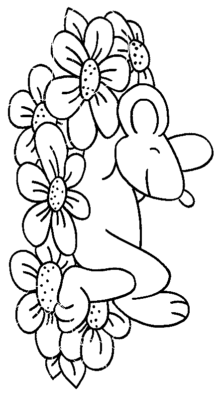 Coloriage d'une souris souriante dans un environnement naturel
