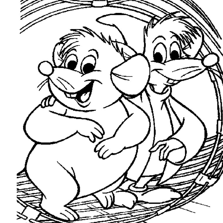 Coloriage d'une souris souriante dans un décor champêtre