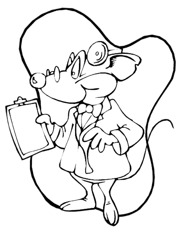 Coloriage d'une souris souriante avec une grande fleur et des éléments de la nature