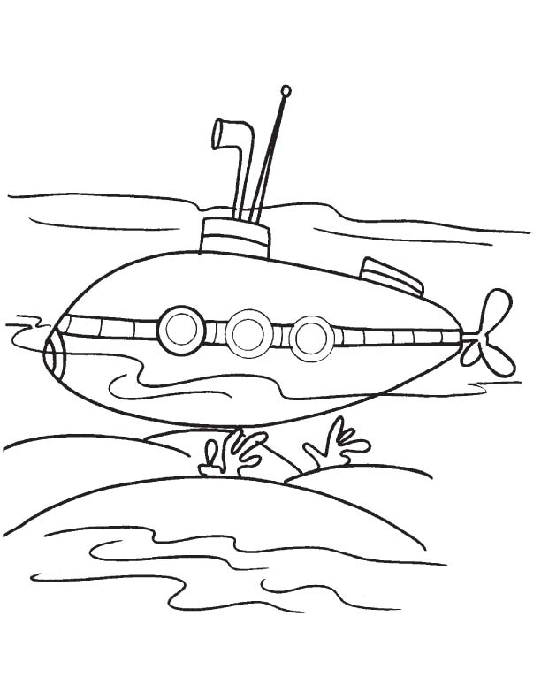 Coloriage d'un sous-marin évoluant dans un monde sous-marin