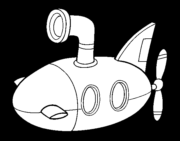 Coloriage d'un sous-marin évoluant dans un océan animé