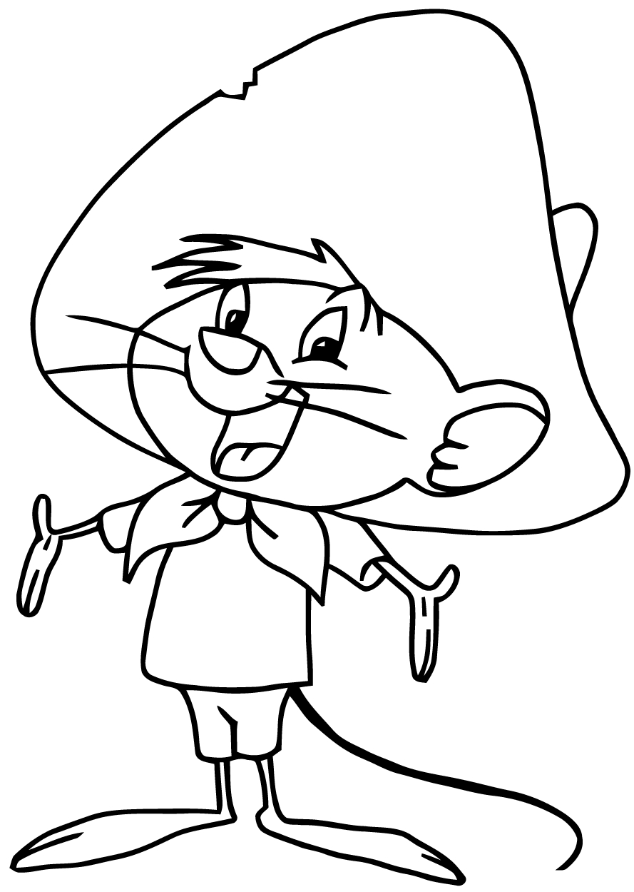 Speedy Gonzales courant avec un sombrero dans un décor mexicain