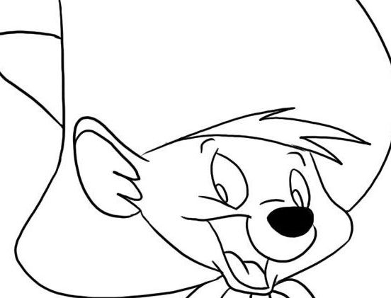 Speedy Gonzales courant avec un sourire dans un paysage désertique