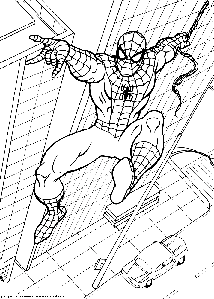 Spiderman en pleine action sur un immeuble de la ville