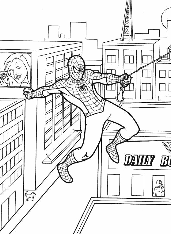 Spiderman en pleine action dans un décor urbain dynamique