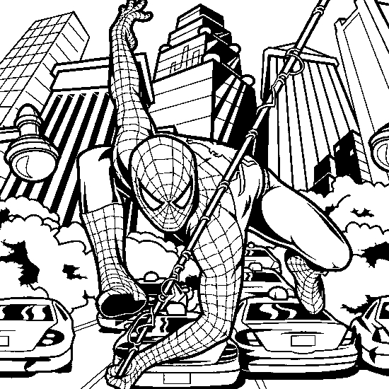 Spiderman en pleine action sur un fond urbain