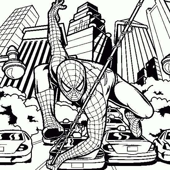 Spiderman en pleine action au milieu des gratte-ciels