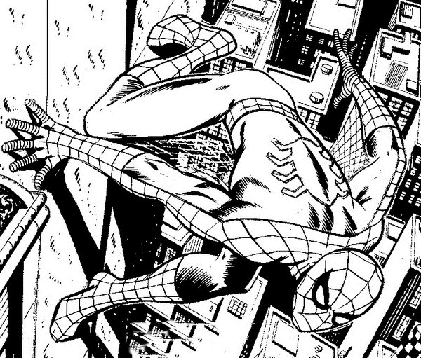 Spiderman en pleine action sur un fond urbain