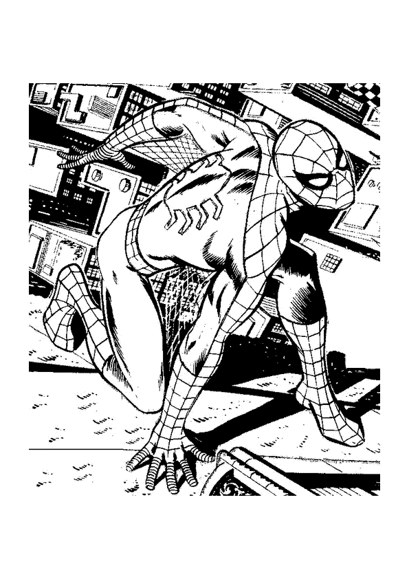 Spiderman en pleine action sur un fond urbain