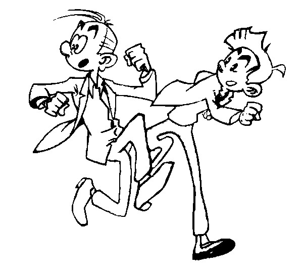 Spirou et Fantasio en pleine aventure dans un décor dynamique