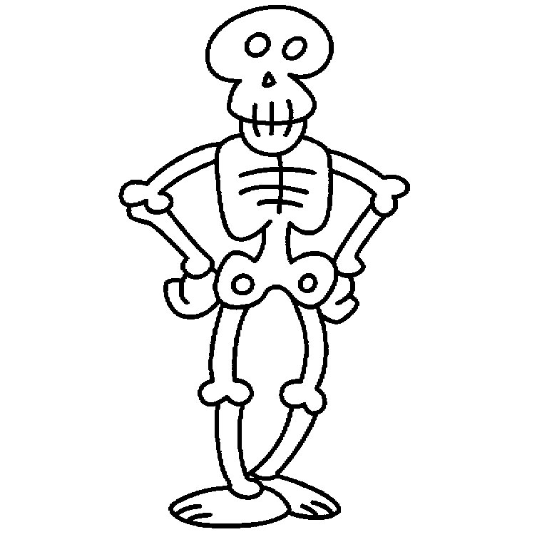 Coloriage d'un squelette dans une pose dynamique sur fond simple