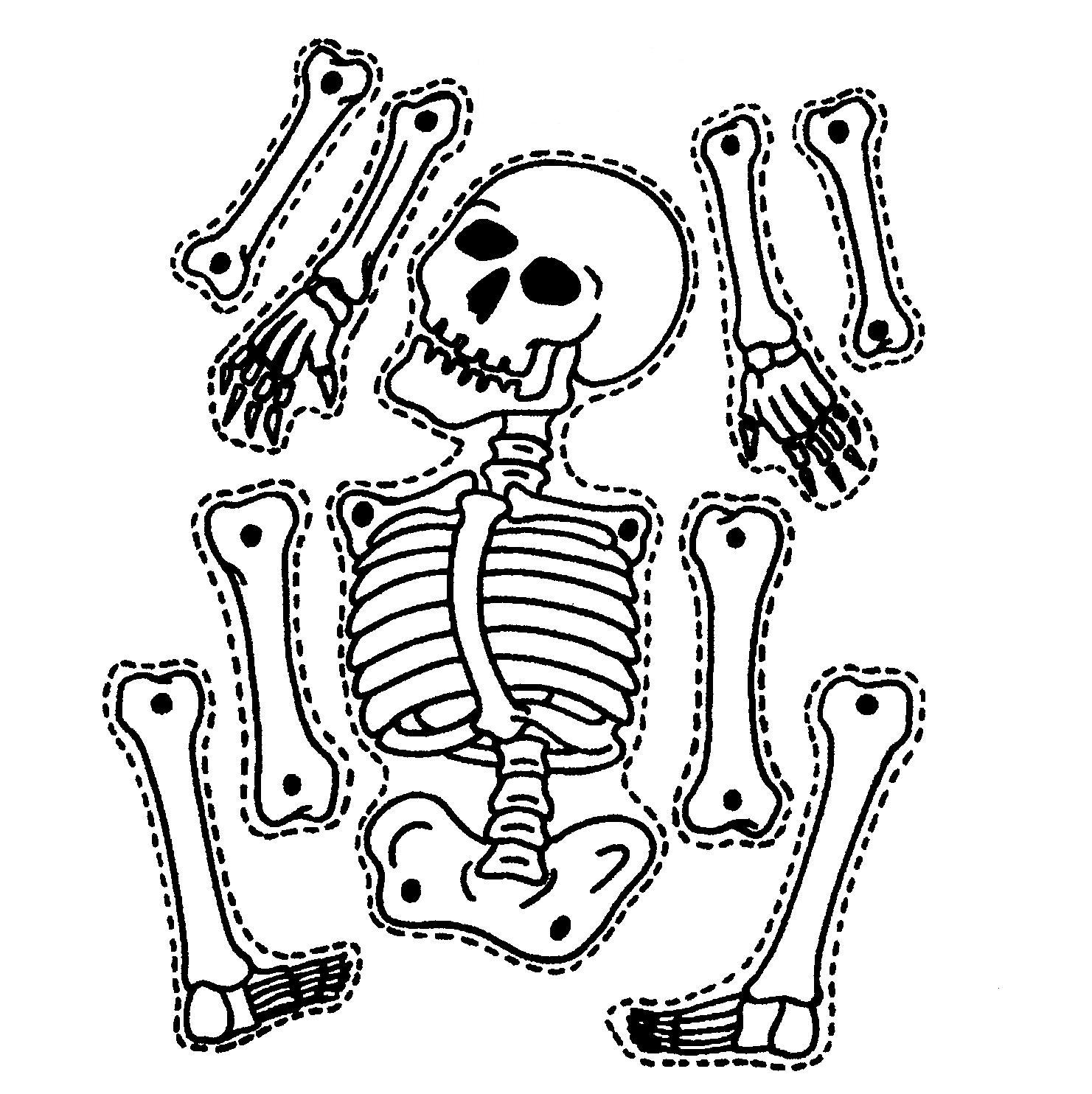 Coloriage d'un squelette dans une posture dynamique avec un décor simple