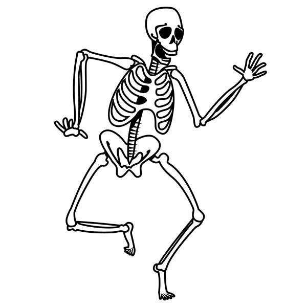 Coloriage d'un squelette dans une pose amusante