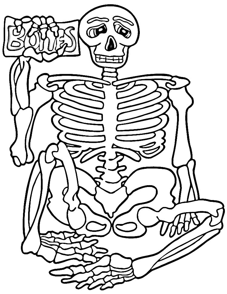 Coloriage d'un squelette dans une posture amusante Coloriage d'un squelette dans une posture amusante