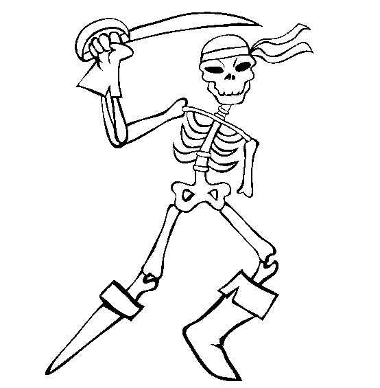 Coloriage d'un squelette dans une pose dynamique avec des éléments festifs