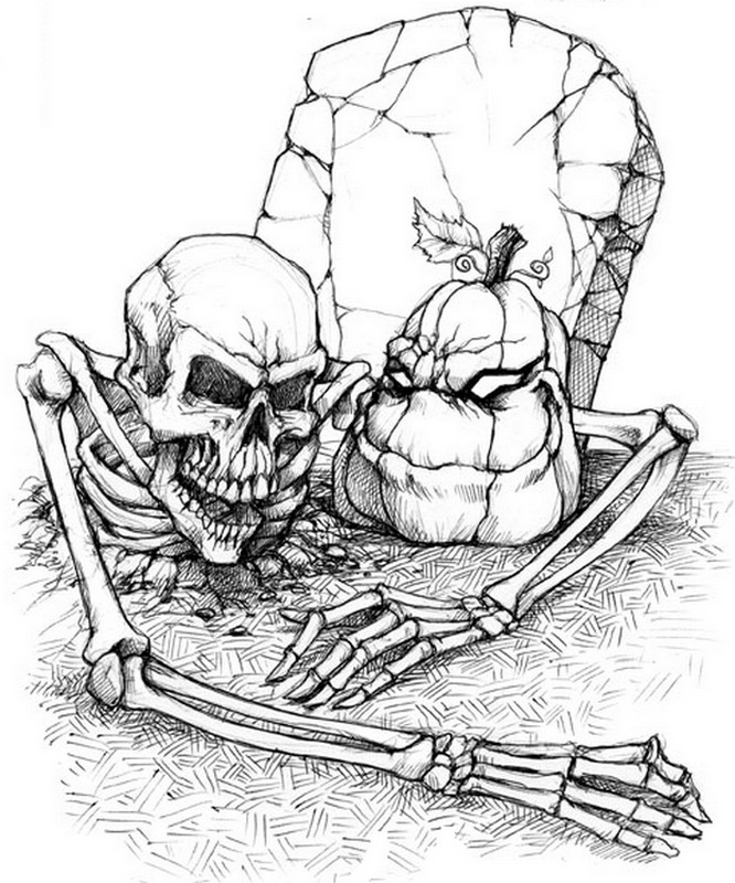 Coloriage d'un squelette dans une posture amusante