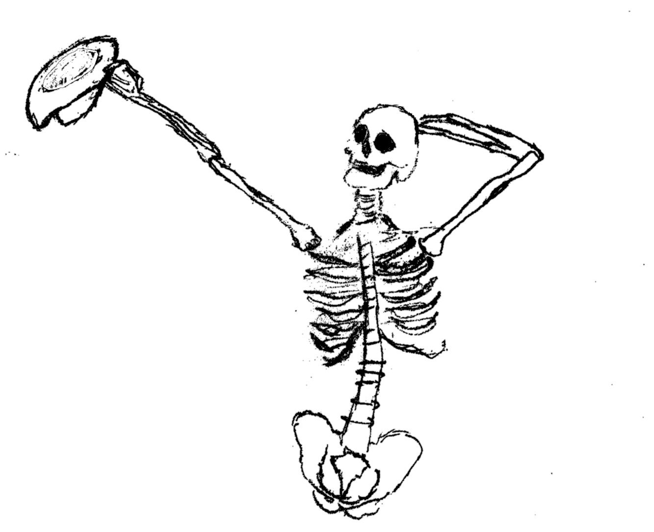 Coloriage d'un squelette dans une posture dynamique sur fond neutre