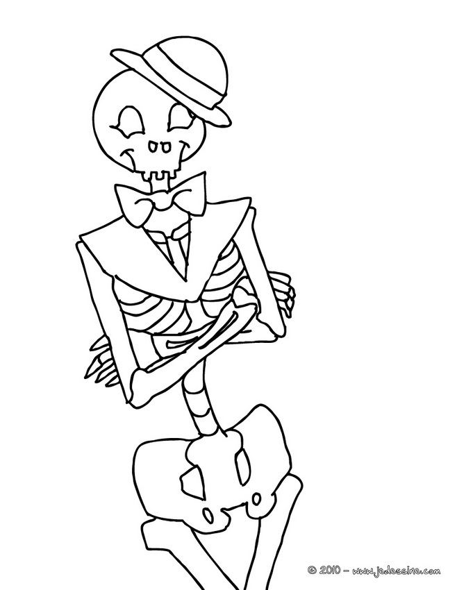 Coloriage d'un squelette dans une pose amusante