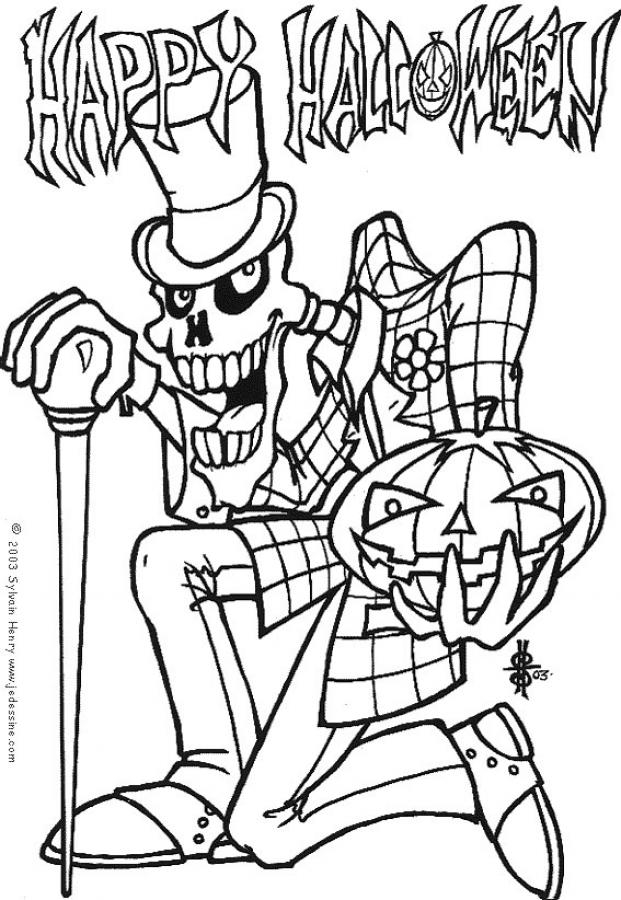 Coloriage de squelette dans une pose dynamique sur fond simple