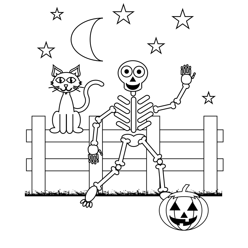 Coloriage d'un squelette dans une pose dynamique