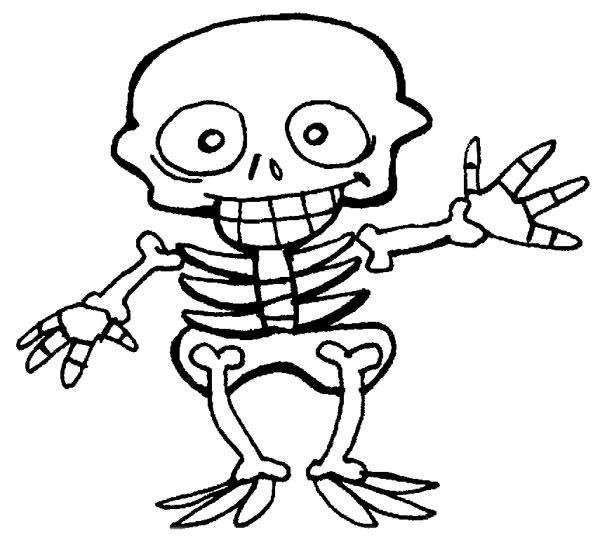 Coloriage d'un squelette dans un décor festif d'Halloween
