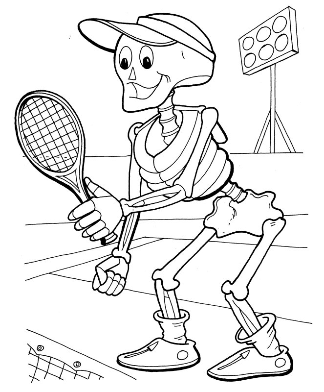 Coloriage d'un squelette dans une pose dynamique sur fond simple