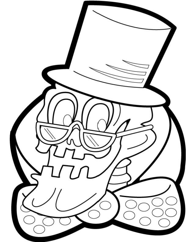 Coloriage d'un squelette dans une posture dynamique sur fond minimaliste
