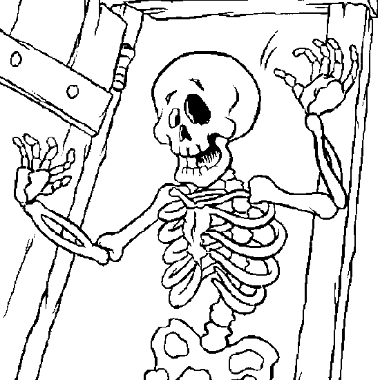 Coloriage d'un squelette dans une pose dynamique