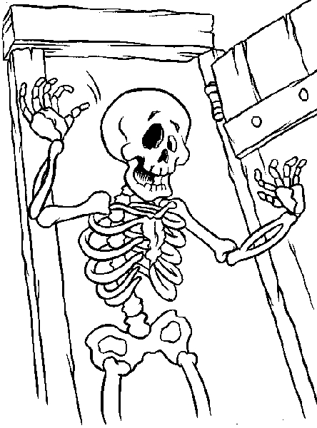 Coloriage d'un squelette dans une pose dynamique avec détails anatomiques