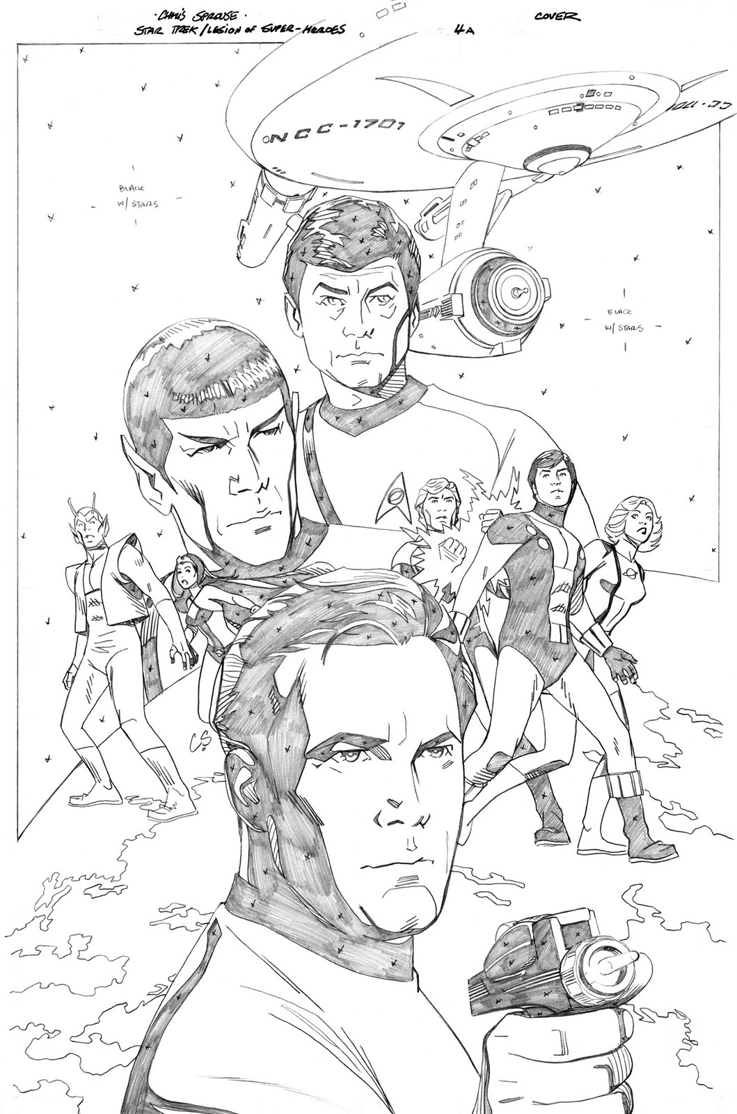 Coloriage de l'équipage de Star Trek en mission spatiale