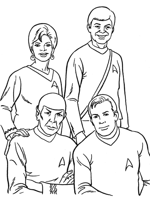 Coloriage de l'équipage de Star Trek en pleine exploration spatiale