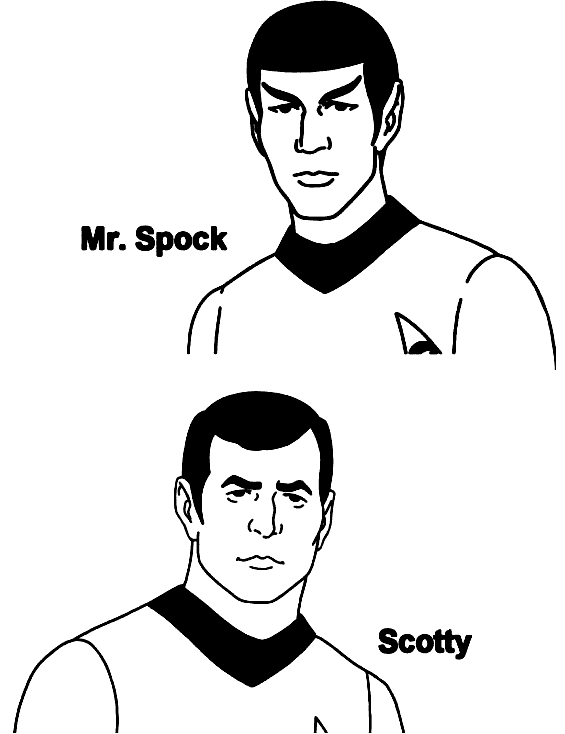 Coloriage de l'équipage de Star Trek en mission spatiale