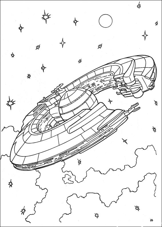 Coloriage de la scène emblématique de Star Trek avec le vaisseau Enterprise en action